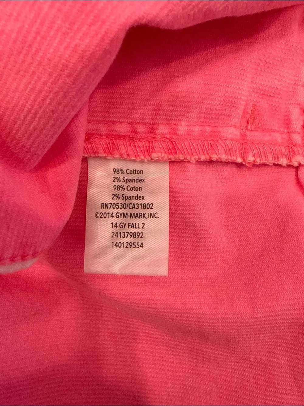 Gymboree corduroy jean jacket, bright pink